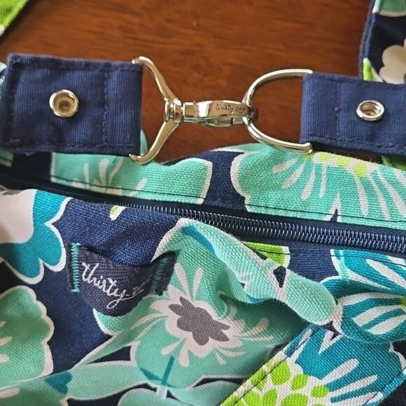 Thirty One 31 Retro Metro Tote Floral Flower Navy Teal Shoulder Purse Bag Womens - Picture 6 of 16